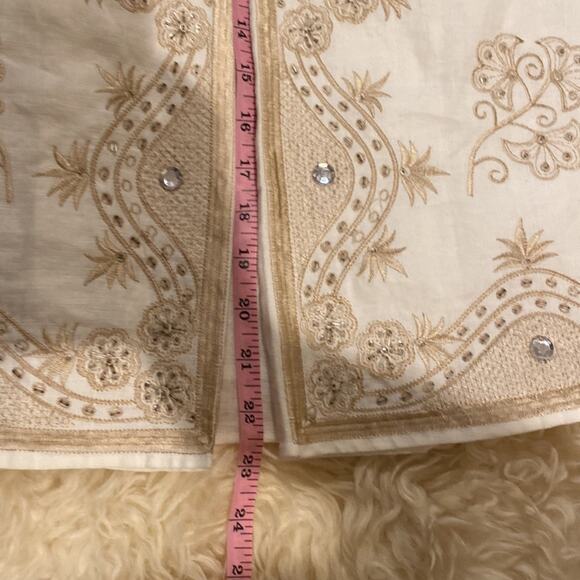 Anne Carson Linen Embroidered Beaded Midi Skirt Sz 6 Midi Slit Front Embellished - Picture 12 of 14